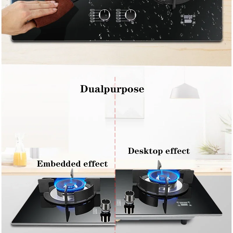 DC330 Gas Stove Household Desktop Embedded Double Stove Natural Gas Liquefied Stove/Toughened Glass Panel
