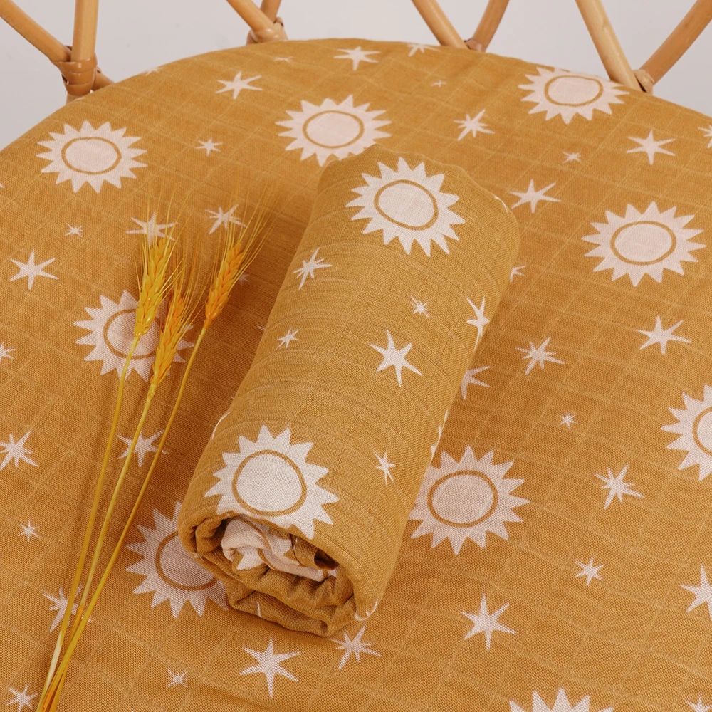 3PCS/Set Bamboo Muslin Swaddle Blanket Baby Blankets Newborn Printed Soft Cotton New Born Infant Receiving Wrap 5