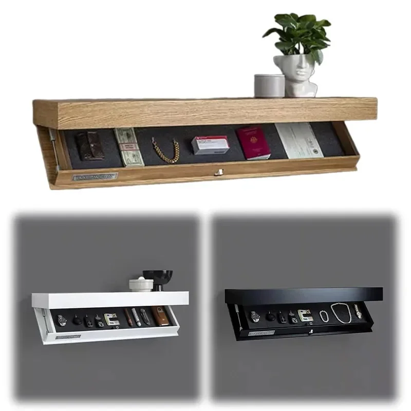 Wood Floating Wall Shelves Magic Flap Hidden Shelf With Secret Compartment Wall-mounted Storage Wood Furniture Storage Box 5