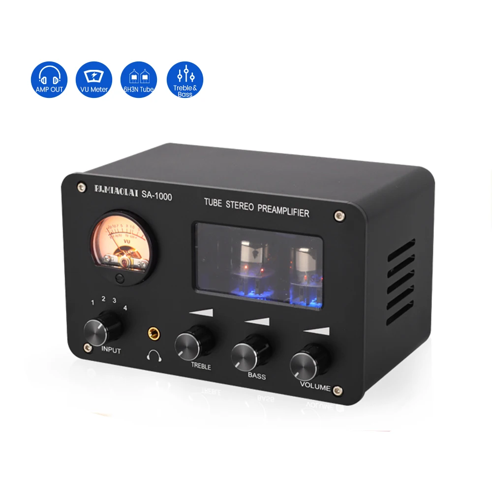 PJ. MIAOLAI SA-1000 Tube Front Stage 4 In 2 Out Headphone Amplifier High And Low Pitch Adjustment Home Audio AMP With VU Meter pj miaolai p1 rc5532 hifi stereo headphone amplifier tpa6120a2 high fidelity home desktop computer headphone amplifier