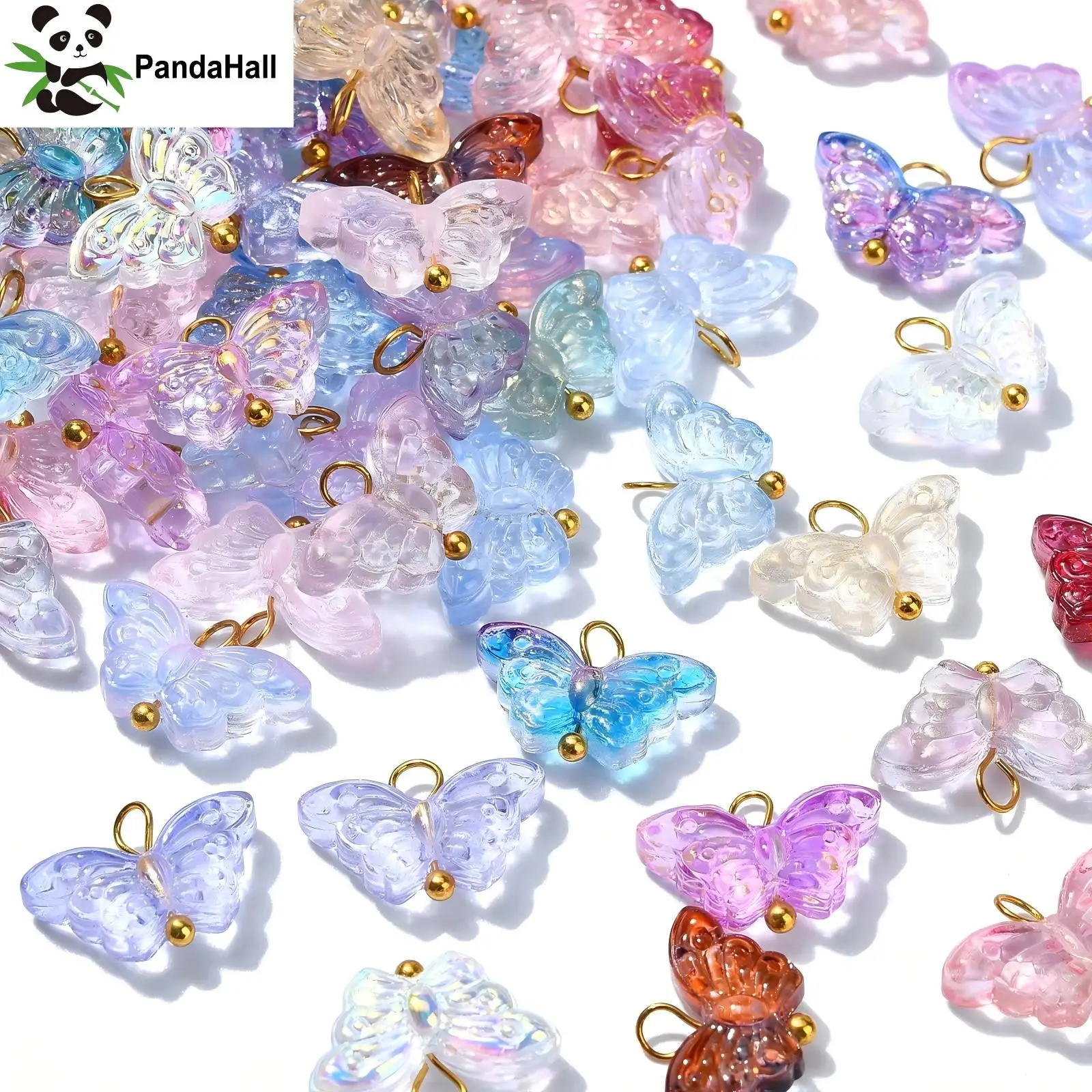 Panda hall 150pcs zufällige Farbe Glas Schmetterling Charms bunte Kristall Tier Insekten Glas Charms für Halskette Schmuck herstellung