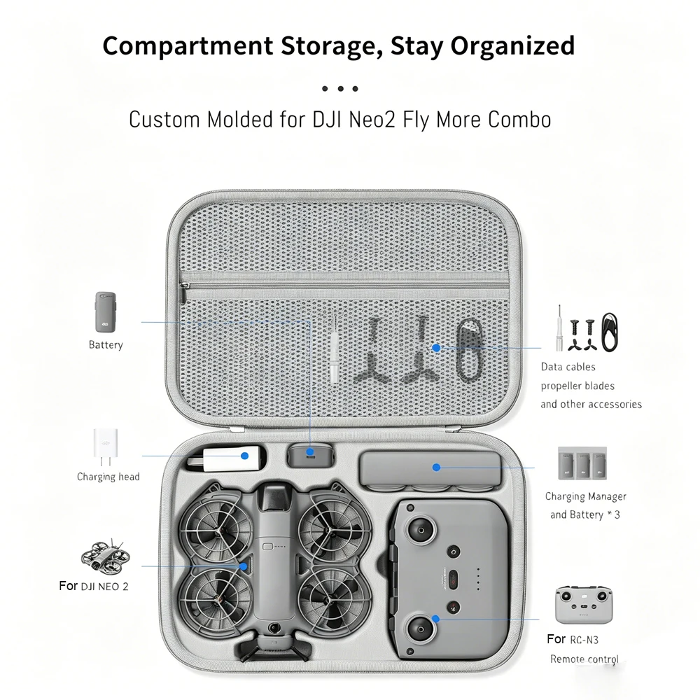 DJI NEO 2 드론 리모컨 휴대용 보관 케이스 액세서리, DJI Neo 2 RC N3 숄더 파우치 박스용 여행용 정리 가방