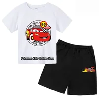 Cartoon Kids Clothes Shirt Pixar Car Lightning Mcqueen Children's Disney Cars Top Girl Boys 3-14 Years Old T-shirt Set Teen Tops 1
