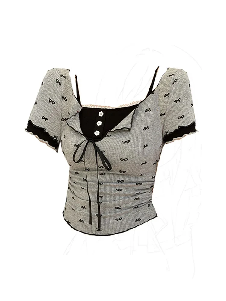 

Женский комплект из двух предметов, короткий топ с квадратным вырезом и геометрическим принтом