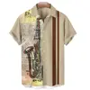 Hawaiian Men's Casual Shirt, Beach Short Sleeve 3D Musical Instrument Print Lapel, Single Button, New Summer 2024 2