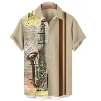 Hawaiian Men's Casual Shirt, Beach Short Sleeve 3D Musical Instrument Print Lapel, Single Button, New Summer 2024 2
