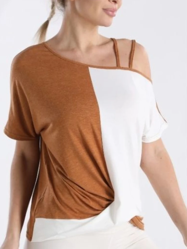 

Топы Женская Кокетка одежда мешковатая пикантная коричневая футболка с открытыми плечами для женщин летний наряд модная женская одежда 2024 элегантная