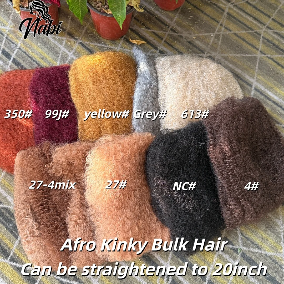 Nabi Gray Afro Kinky Human Hair Bulk 50g/1Pc 20inch Colored Remy Hair for Micro Braids Locs Extensions 6