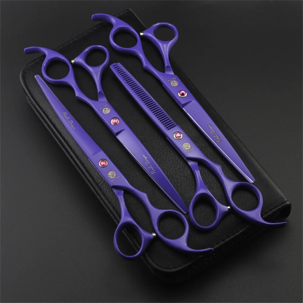 Purple Dragon 7.0 Inch Professional Pet Scissors For Dog Grooming High Quality Straight & Thinning & Curved Shear 4pcs/Set