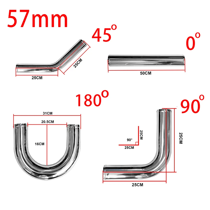 57mm 0/45/90/180 degree Aluminum Tube Universal 2.25 Inch Intercooler Cold Intake Pipe Racing Turbo High Flow