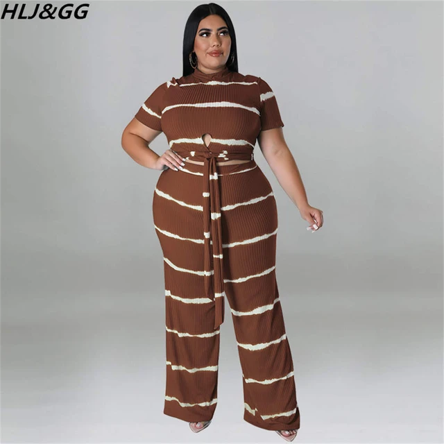 Plus Size Women Short Sleeve Tops Wide Leg Pants Two Piece Set Outfits  Tracksuit