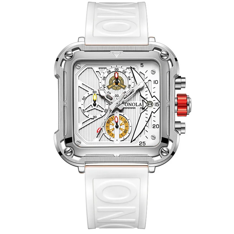 Quartz Watches For Men's New Multifunctional Square Quartz Men's Wristwatch Fashionable Plastic Strap Luxurious And High-end