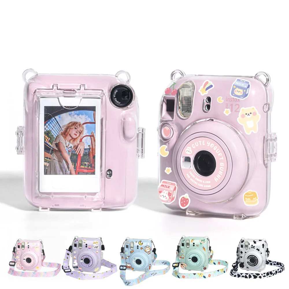 Camera Case For Fujifilm Instax Mini 12 Transparent Camera Case Protective Carry Bag Cover with Shoulder Strap Storage Bag