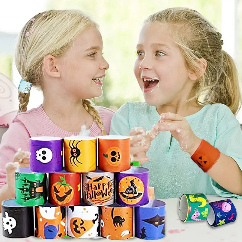 100 Halloween Slap Armbänder – Gruselige Motive Für Kinderparty & Süßes-oder-Saures
