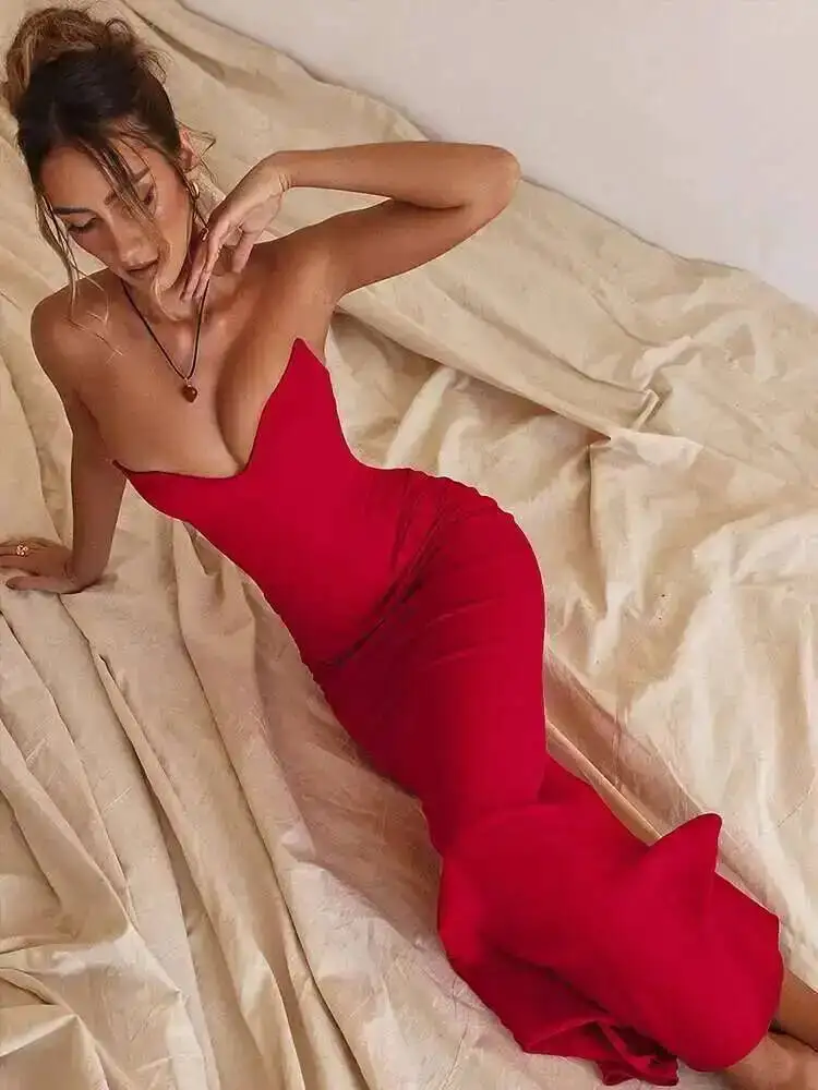 Townlike Slim Bodycon Elegant Mermaid Dress Women Strapless 2024 Spring Summer Nightclub Sexy Party Dress Long Maxi Dresses 5