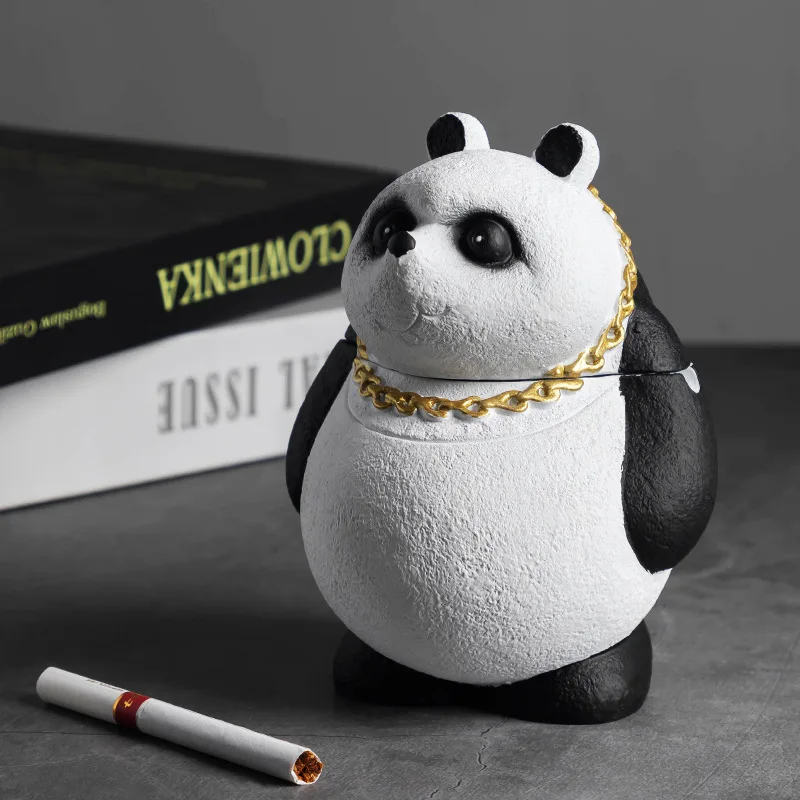 

Cute Cartoon Panda Ashtray Creative Ashtray with Cover Home Living Room Personality Fashion Trend Anti-fly Ash Large Ashtray