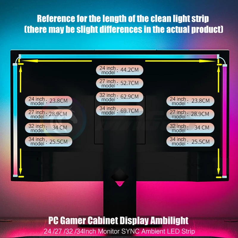PC Gamer Cabinet Display Ambilight,24 27 32 34‘’ Monitor SYNC Ambient LED Strip,E-sport Room 16Million RGB, USB Software Control