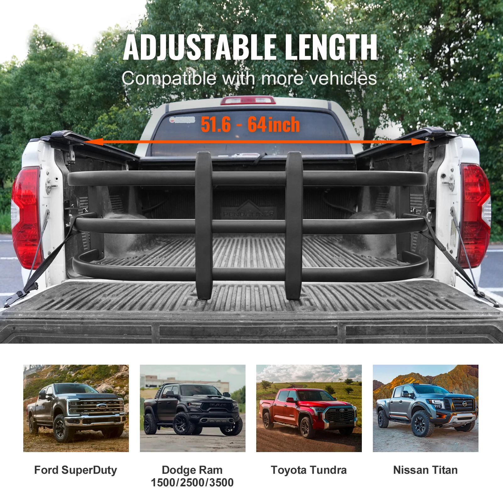 SucceBuy Truck Bed Extender Aluminum Retractable Tailgate Extender 51.6"-64"/55.5"-68" Adjustable Length Fits for Tacoma Ranger