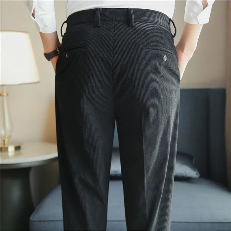 New Autumn and Winter Thick Striped Suit Pants Corduroy Casual Pants High-quality Slim Fit Business Office Formal Pants 6