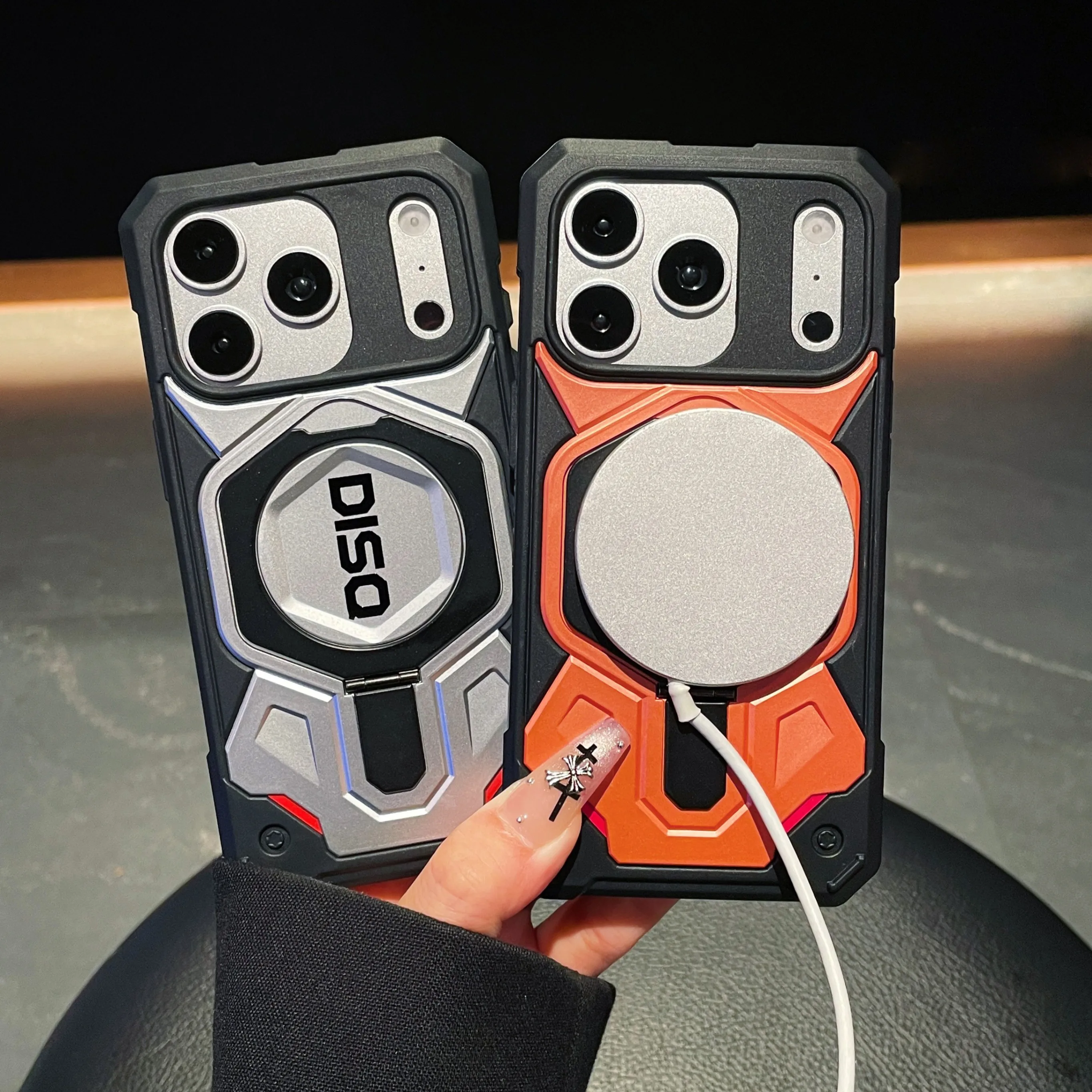 Tech-Style Magnetic Shockproof Armor Case with Stand - Air Wireless Charging Compatible