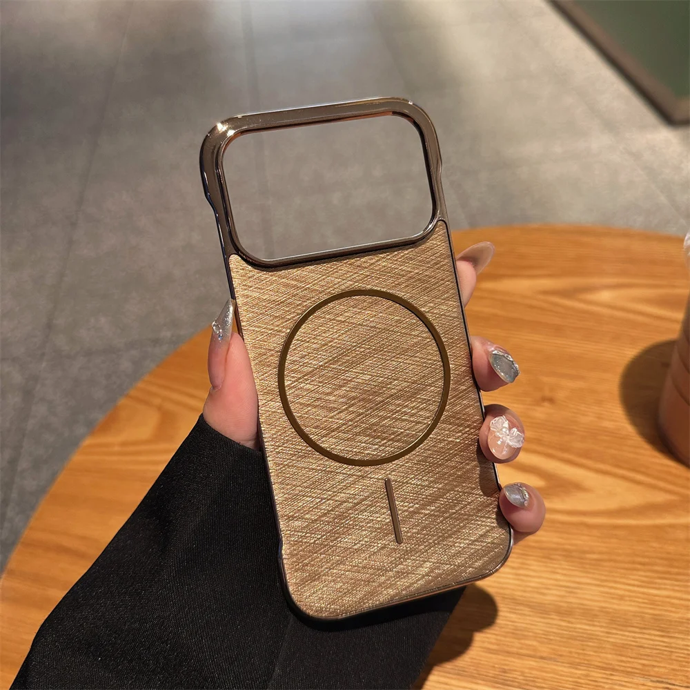 Luxury Frameless Matte Phone Case with Golden Plating and Magnetic Magsafe Wireless Charging Compatibility