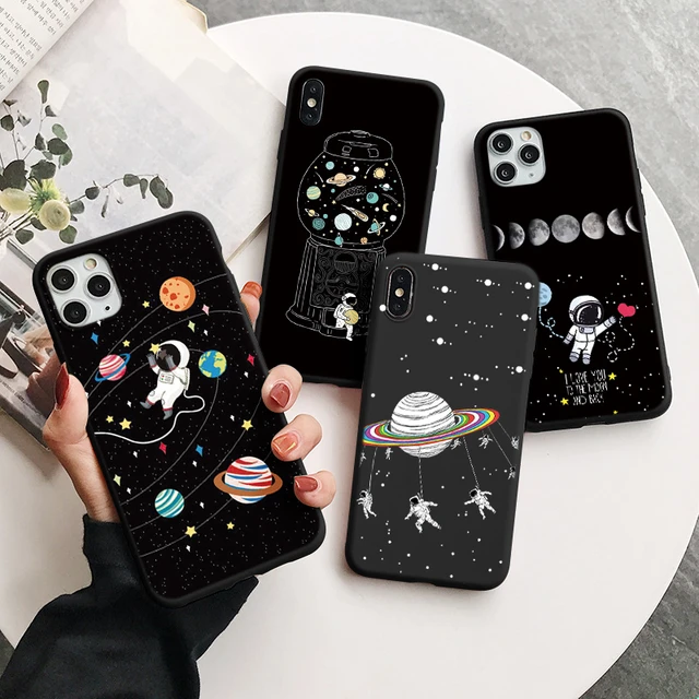 Compatible with iPhone 13 Case Cute Space Planet Astronaut Design Silicone  Clear Slim Bumper Boys Girls Kids Cool Shockproof Soft Back Protective