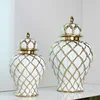Ceramic Checkmate Jar Gingerbread Jar Gold Storage Tank Flower Vase Porcelain Craftwork Home Decoration Accessories 4