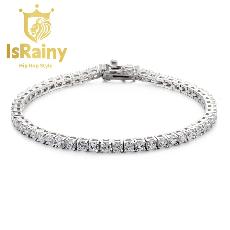 

IsRainy Hip Hop Rock 100% 925 Sterling Silver Round Cut Sona Diamonds 3MM Zircon Tennis Chain Bracelets Fine Jewelry Wholesale