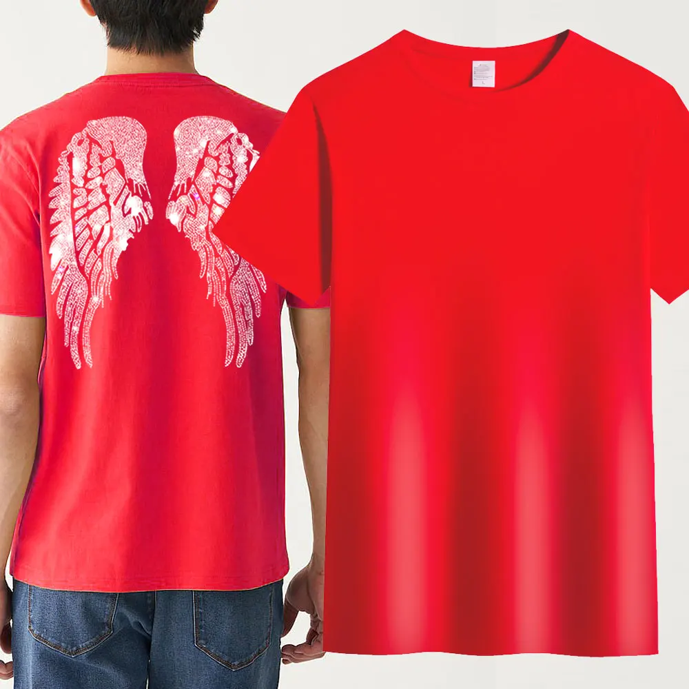 Rhinestone Wings Men's T-shirt Short Sleeve 2025 Summer Heavy