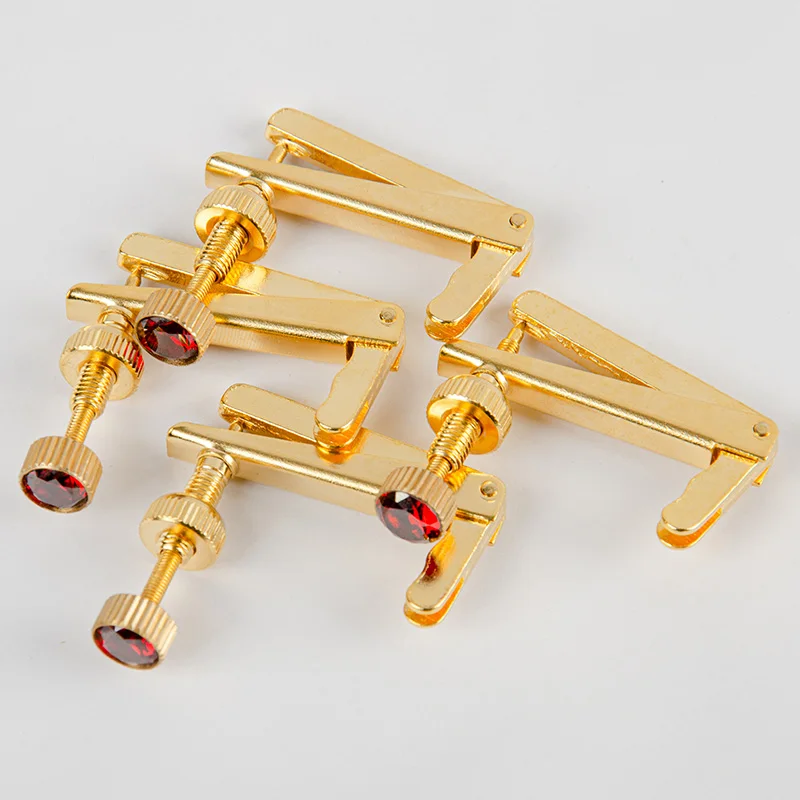 CHRISTINA Professional Premium Cello Fine Tuner Adjuster 4/4 Size Gold/Silver Plated Alloy Steel with Red/Blue Gem, 1 Piece