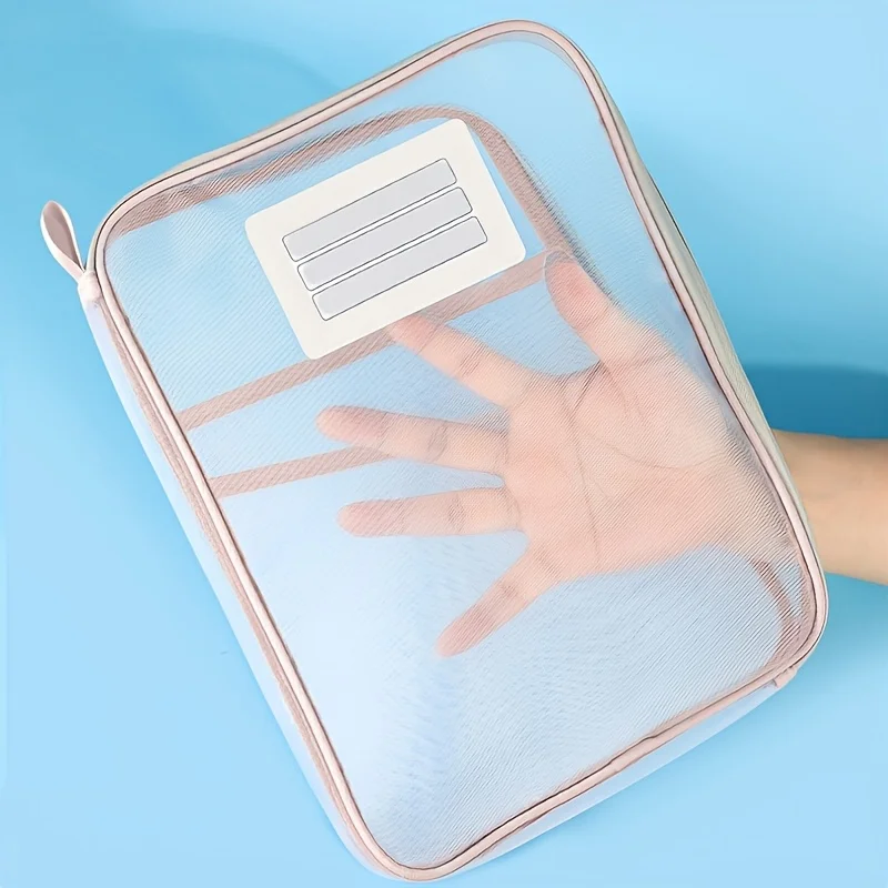 1pc A4 지퍼 파일 폴더, 3겹 두꺼운 메쉬 및 투명 나일론 정리함, 스티커 손잡이 및 내구성 있는 지퍼 잠금장치 포함