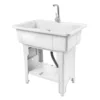 Freestanding Plastic Laundry Sink with Washboard Indoor and Outdoor Utility Sink with Cold and Hot Water Faucet 6