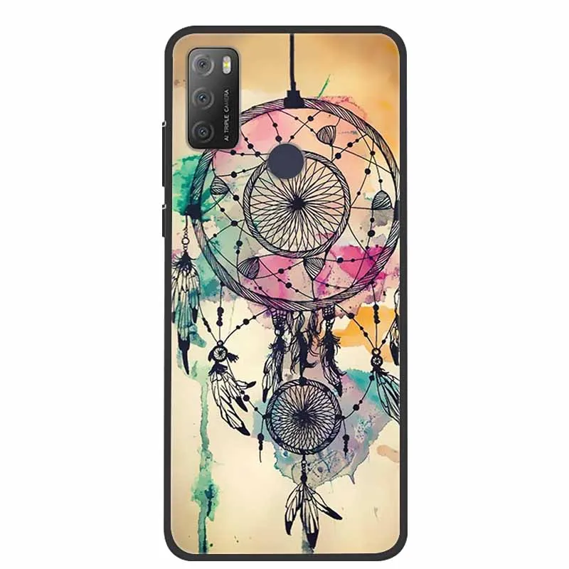 Charming Cat & Floral Design Silicone Phone Case, Black 6.52''