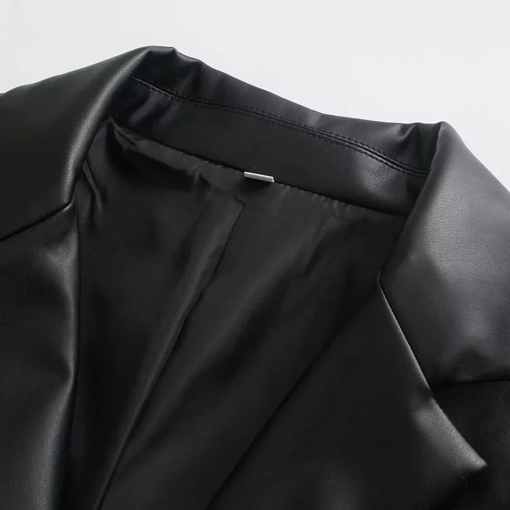 PB&ZA 2023 Autumn/Winter New Unisex Fashion Versatile Commuter Loose fitting PU Faux Leather Suit Coat Leather Coat 3