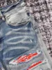 Discount men red bandana patches distressed blue jeans 2