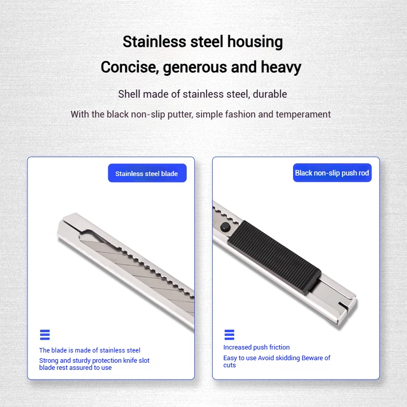 Utility Knife Deli Stainless Steel Retractable Utility Knife with 9mm Snap off Blades-Home Cutting Tool Box Cutter for Hobby Use