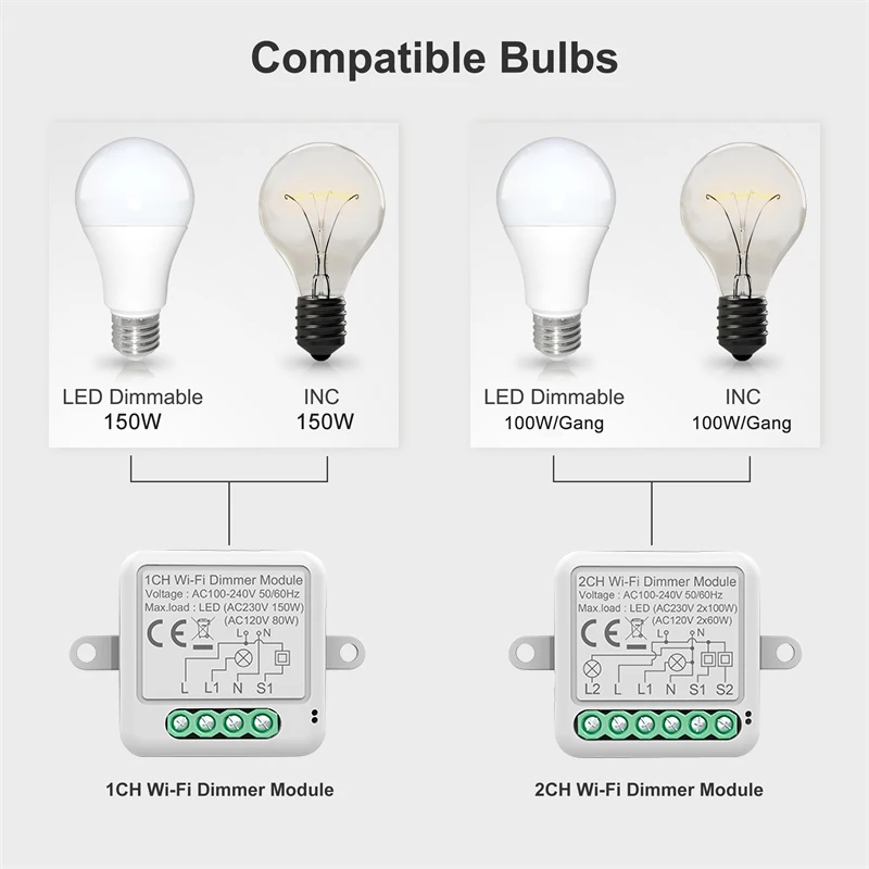 Tuya Wifi & Zigbee 3.0 Módulo Interruptor Dimmer Disjuntor Inteligente Suporta Controle de Vias Interruptor Regulável Trabalhar com Alexa Alice Google Home - Image 5
