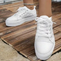 Femmes chaussures mode été décontracté blanc chaussures découpes dentelle toile creux respirant plate-forme chaussures plates femme baskets 5