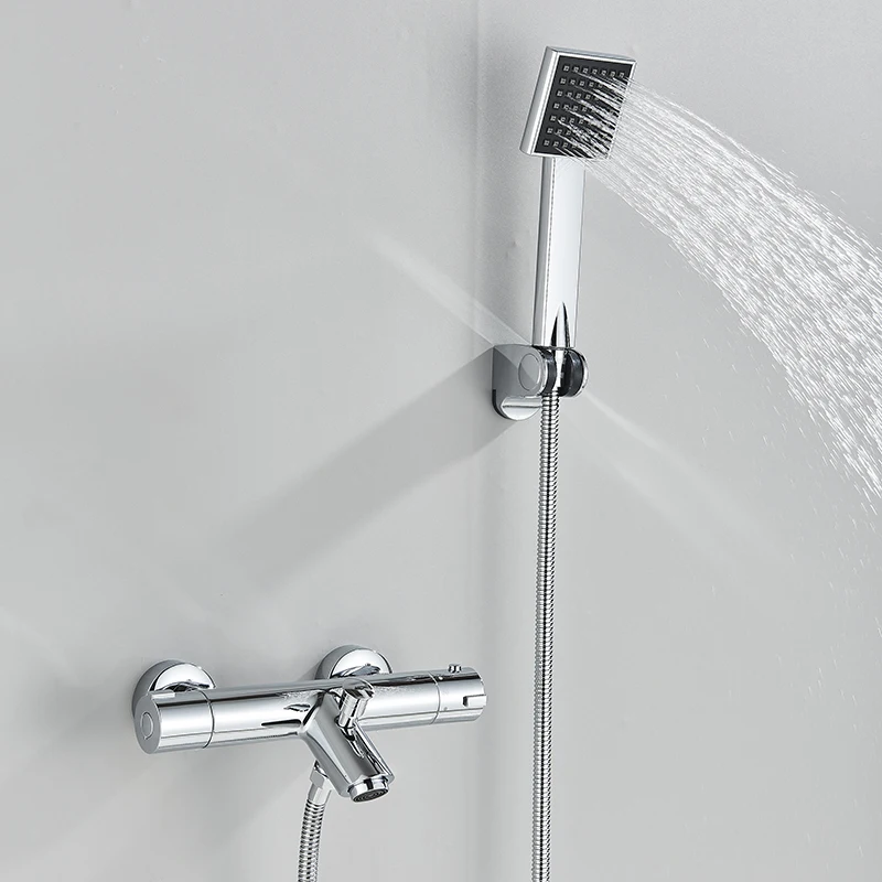 Shower Faucet Thermostatic Mixing Valve Bathroom Combination Water Mixer Bathtub Faucet With Handle