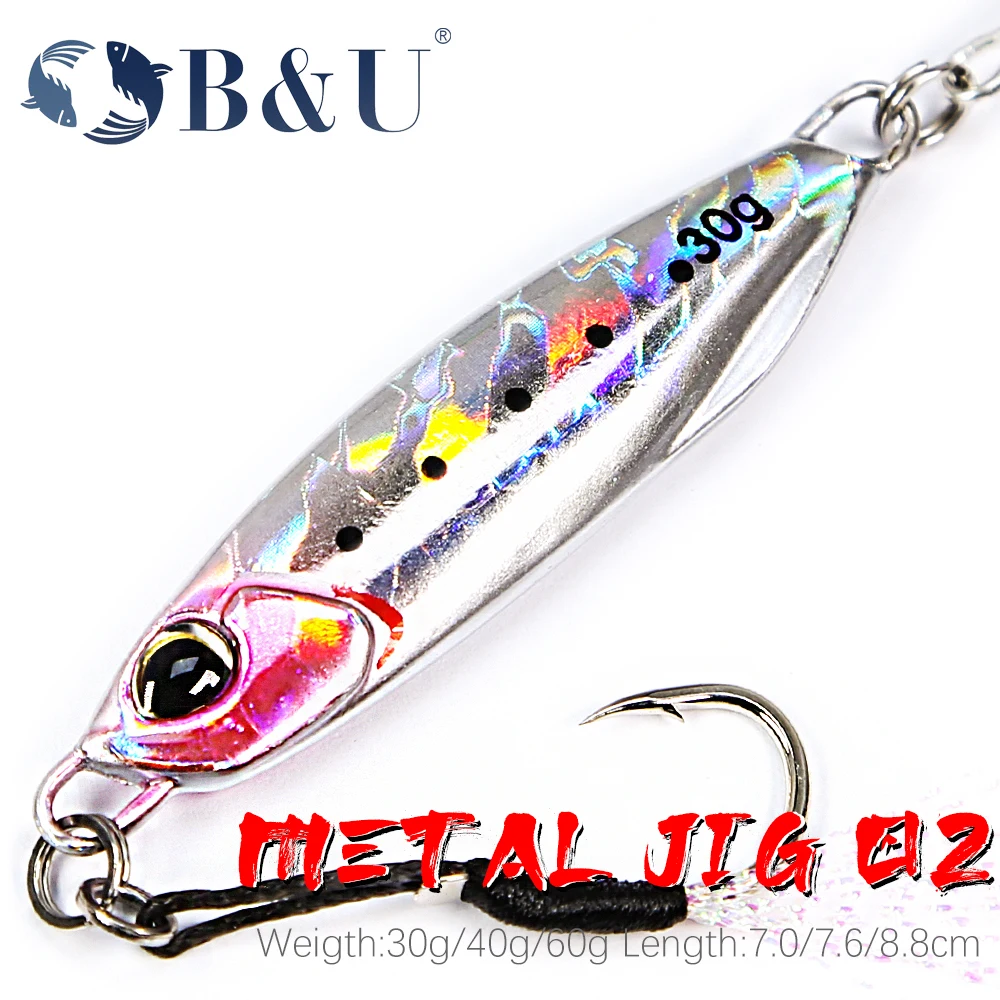

B&U Slow Jig Sea fishing Metal Jigging Spoon 3D Print Laser Artificial Bait Boat Fishing Jig Lures Super Hard Fish Fishing Lures