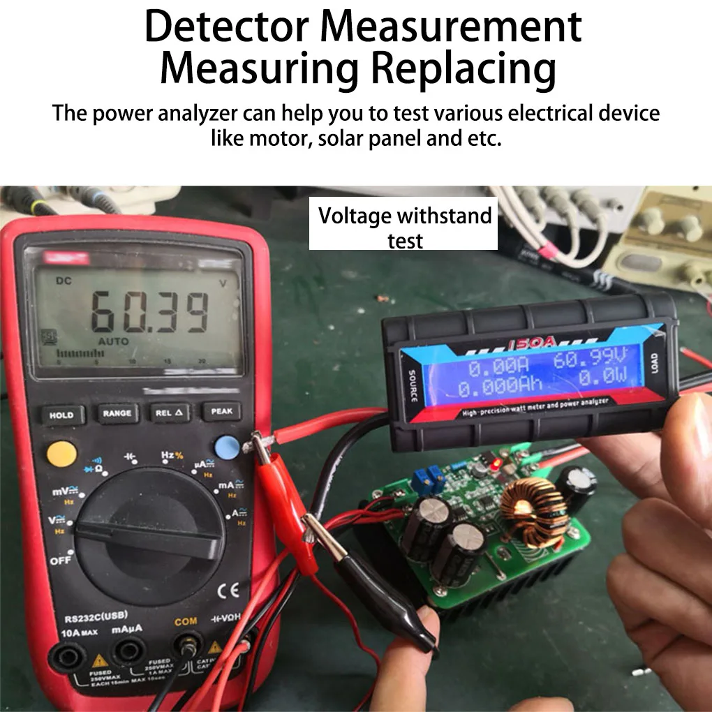 Watt Meter Reusable 150A Digital Replacement Electrical Motor LCD Screen Power Analyzer Voltmeter Ammeter Backlight