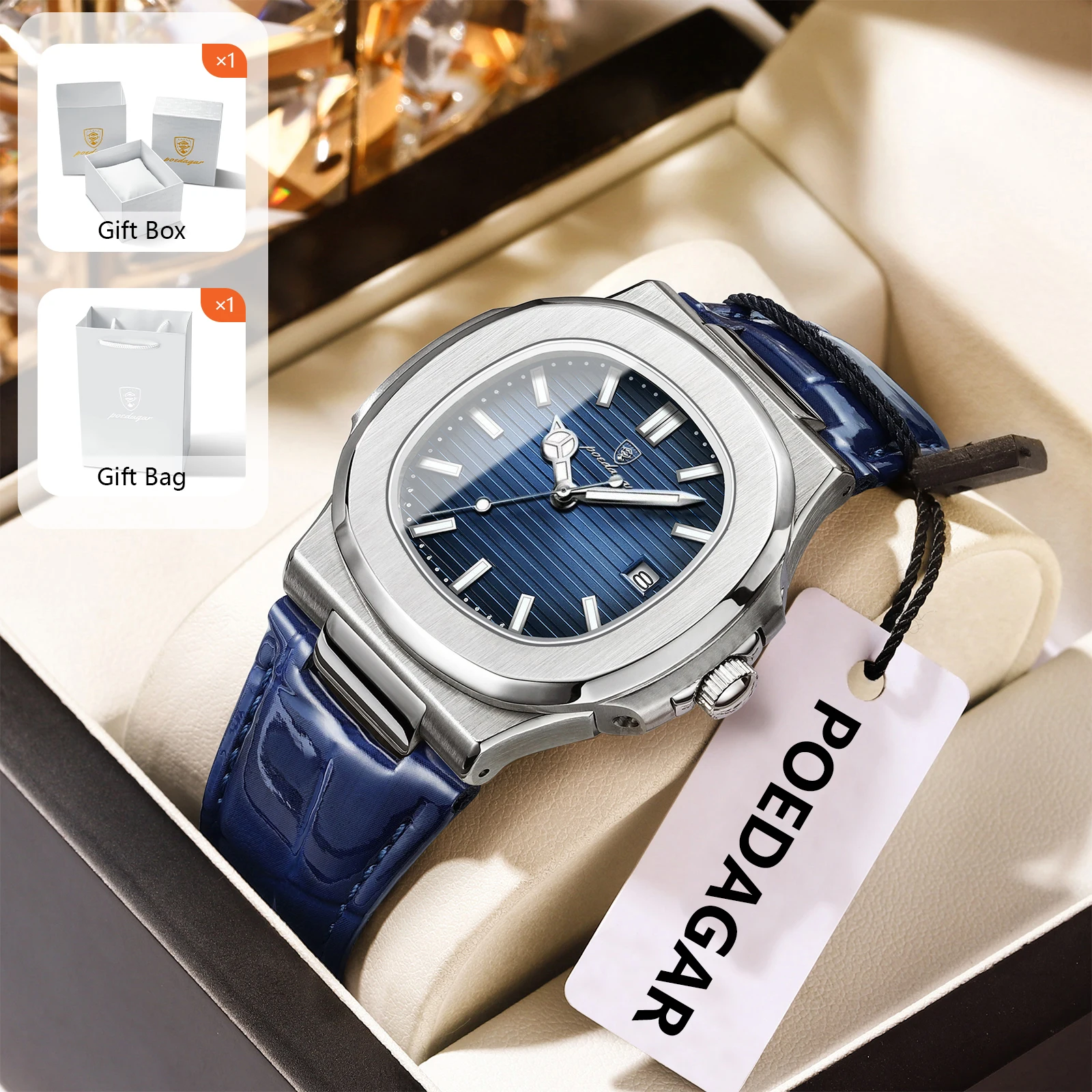 Poedagar Original Business Men's Watches Waterproof Luminous Date Men Wristwatch Leather Fashion Quartz Male Watch Gift With Box, Alina Gadgets