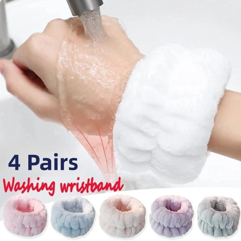 Wristband for Washing Soft Flannel Wrist Strap Reusable Face Makeup Towel Wrist Velvet Towel Girls Elastic Face Wash 4Pcs washing wristband