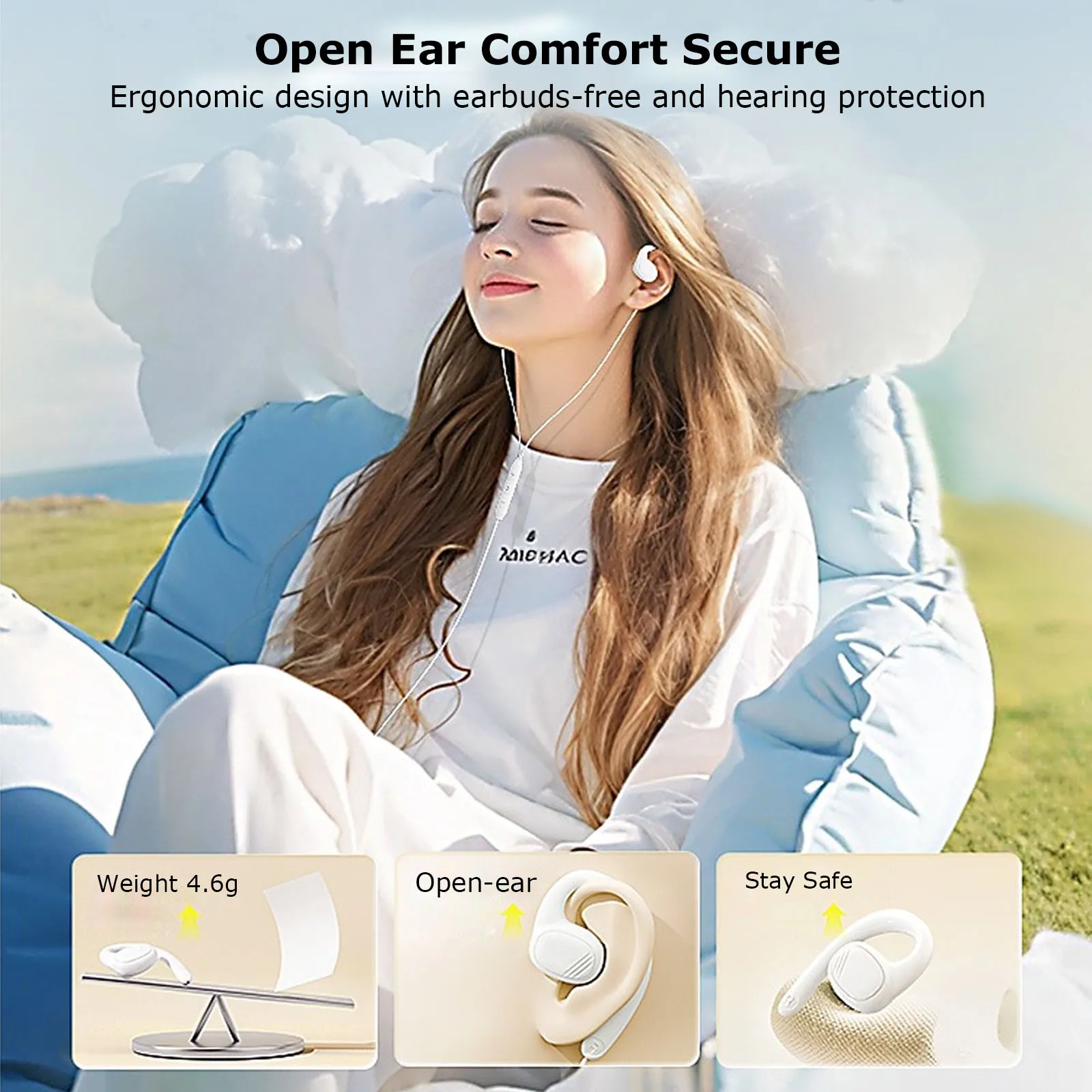 3.5mm Wired Sports Headphones Open Ear Hifi Stereo Gaming Headset Type-C Air Conduction Music Earphones with Noise Reduction MIC