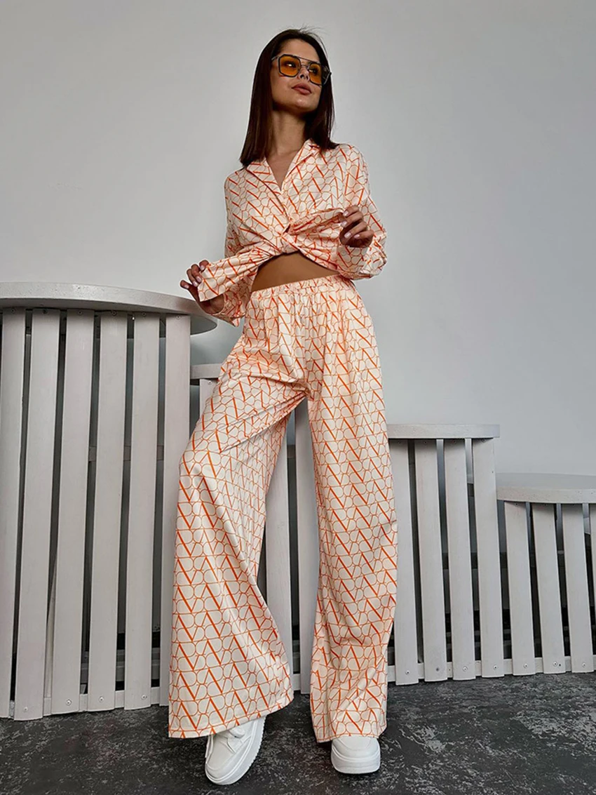 Marthaqiqi Causal Femme Sleepwear Set Turn-Down Collar Nightgowns Lace Up Nightie Long Sleeve Nightwear Pants Ladies Pajama Suit