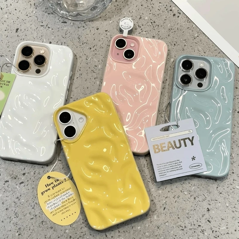 Luxury Soft Silicone Wave Fold Pattern Phone Case with Candy Bumper Back Cover