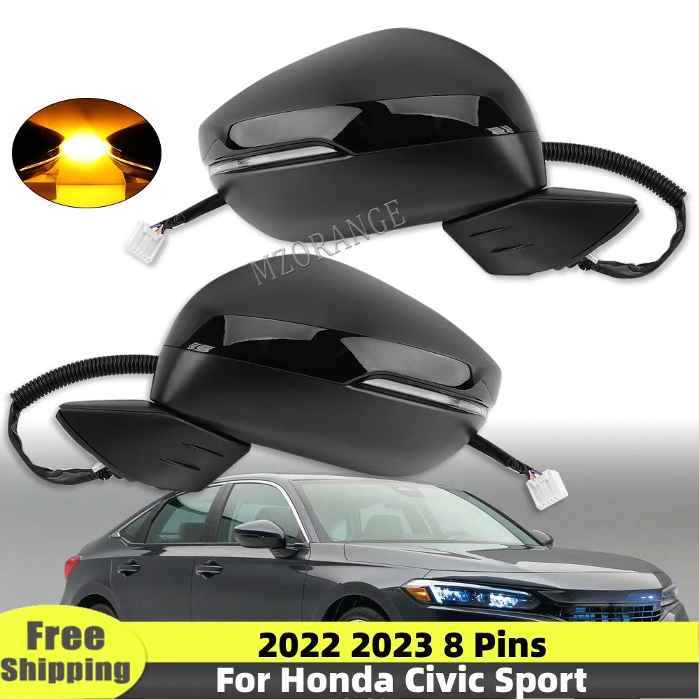 

Крышка объектива для зеркала заднего вида в сборе для Honda Civic Touring 2022 2023, 8 контактов, боковое крыло, поворот, с подогревом и отделкой для слепых зон