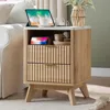 Fluted Nightstand Set of 2 with Charging Station, 18" Modern Side Table with Faux Marble Top, 2 Drawer End Table w/Storage, Bed 2