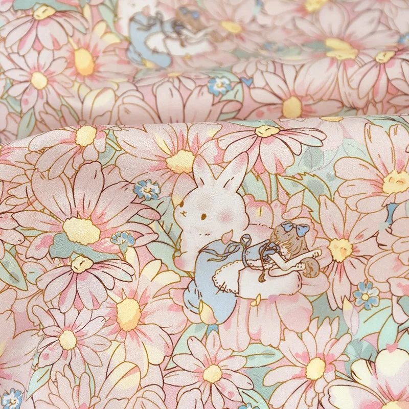 

Spring and Summer 60 Cotton Printed Fabric Daisy Bunny Fresh Pastoral Style Dress Children's Clothing Handmade