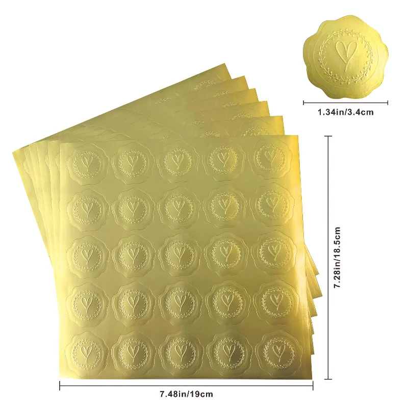 125Pcs Gold Embossed Heart Sticker Thank You Envelope Sealing Sticker Wedding Party Invitation Card Christmas Gift Decoration